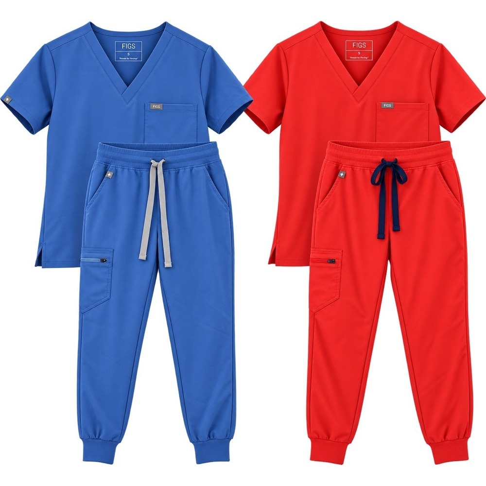 FIGS Women Ceil Blue/Orange Catarina V-Neck Small & XS Zamora Jogger Scrubs Sets